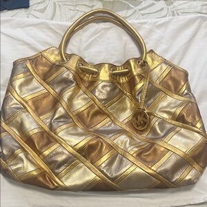 Michael Kors Gold and Silver Striped Tote